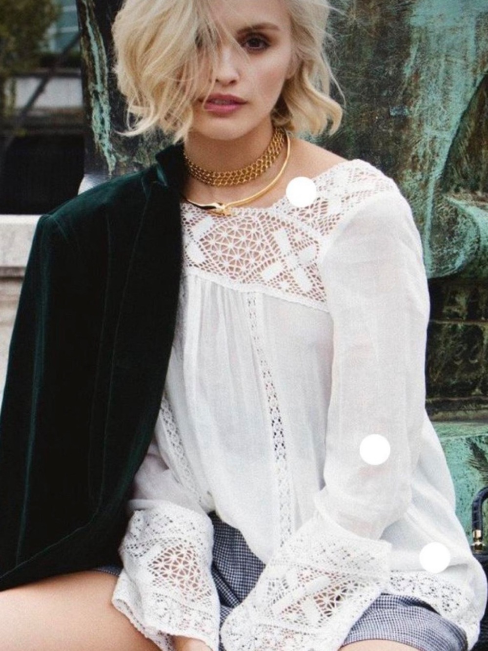 Vintage Spell Designs Sunday Feels Lace Trim Blouse in Medium